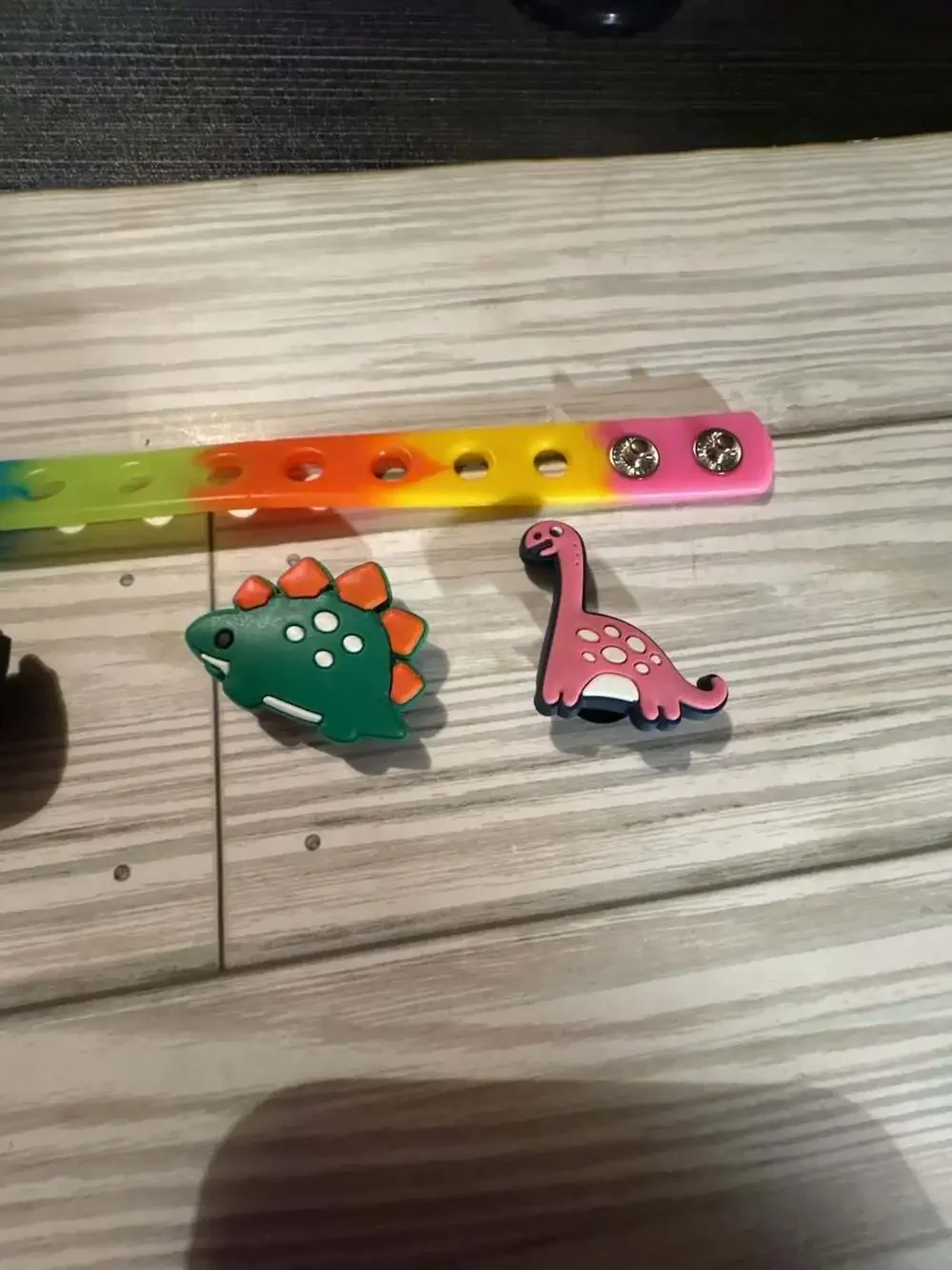 Rainbow Silicone Charm Bracelet with 4 Dinosaur Shoe Charms